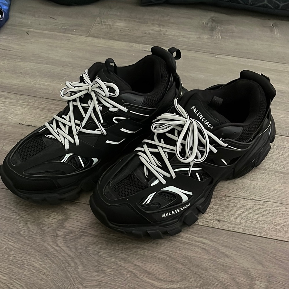 Balenciaga track sneakers . Black and white .